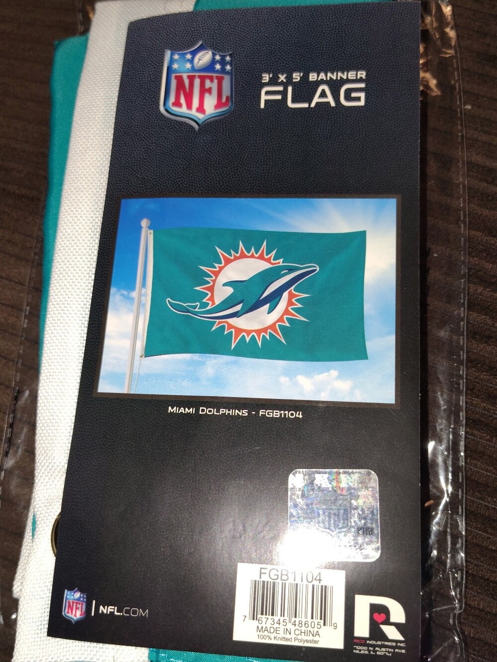 NFL Miami Dolphins Teal Banner Flag - 3' x 5' New